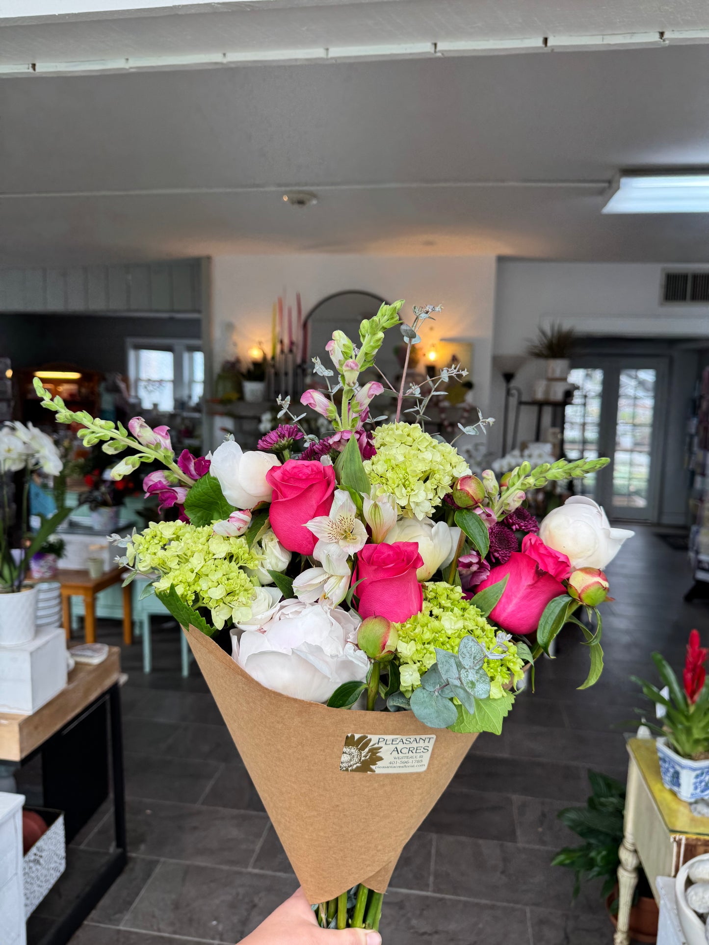 Designer’s Choice Paper Wrapped Bouquet – Pleasant Acres Nursery, Inc., Westerly RI