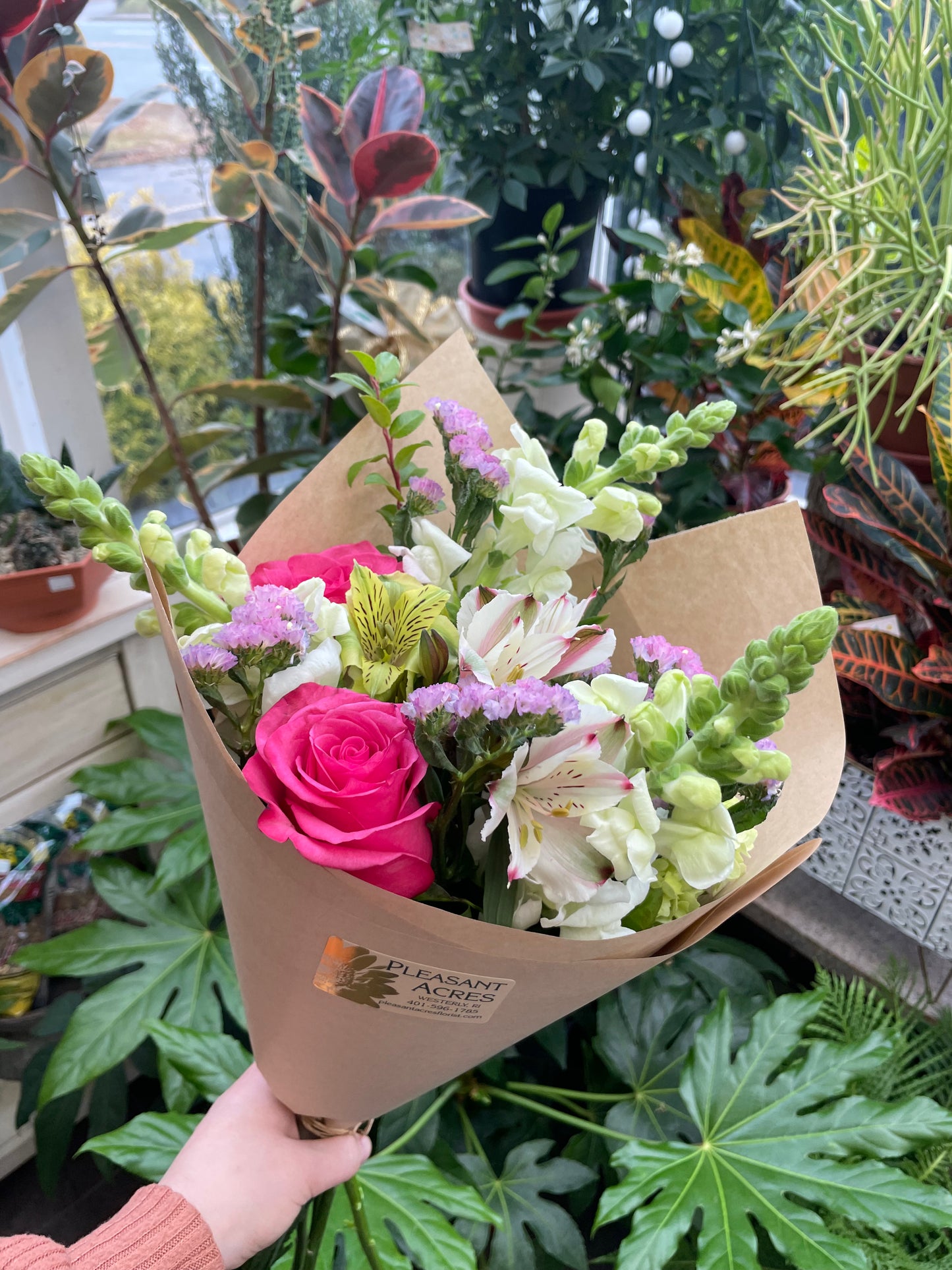 Designer’s Choice Paper Wrapped Bouquet – Pleasant Acres Nursery, Inc., Westerly RI